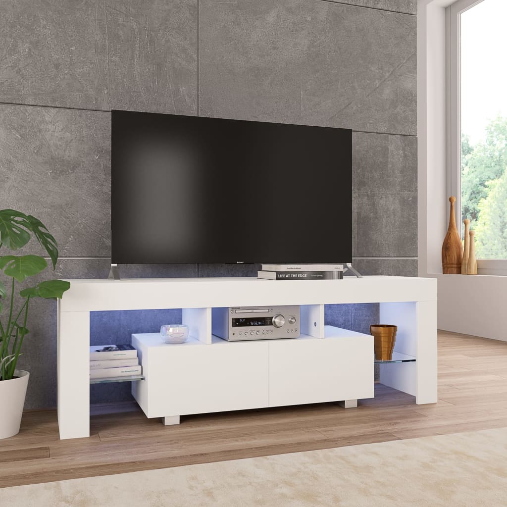 vidaXL TV-Schrank mit LED-Leuchten Hochglanz-Weiß 130x35x45 cm