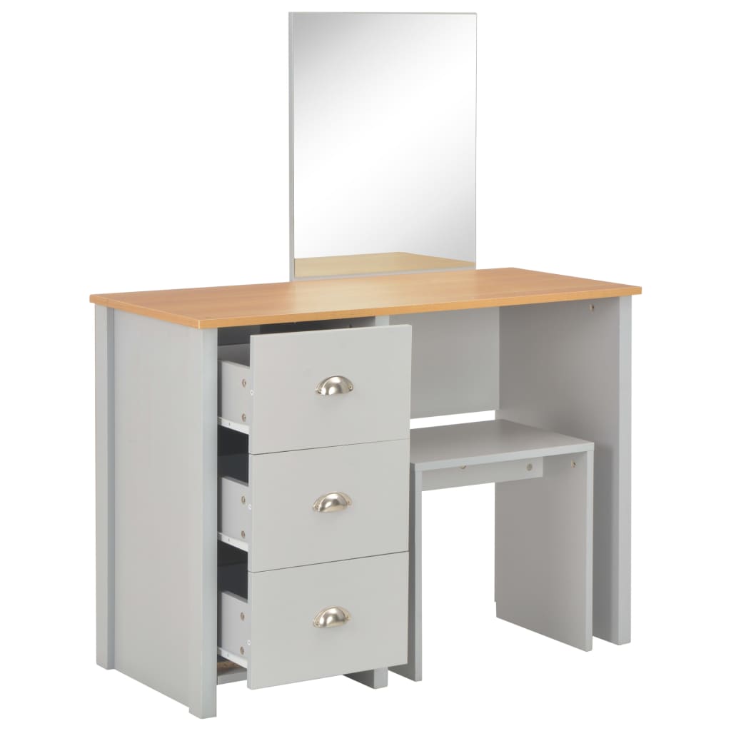 vidaXL Schminktisch mit Spiegel und Hocker Grau 104x45x131 cm