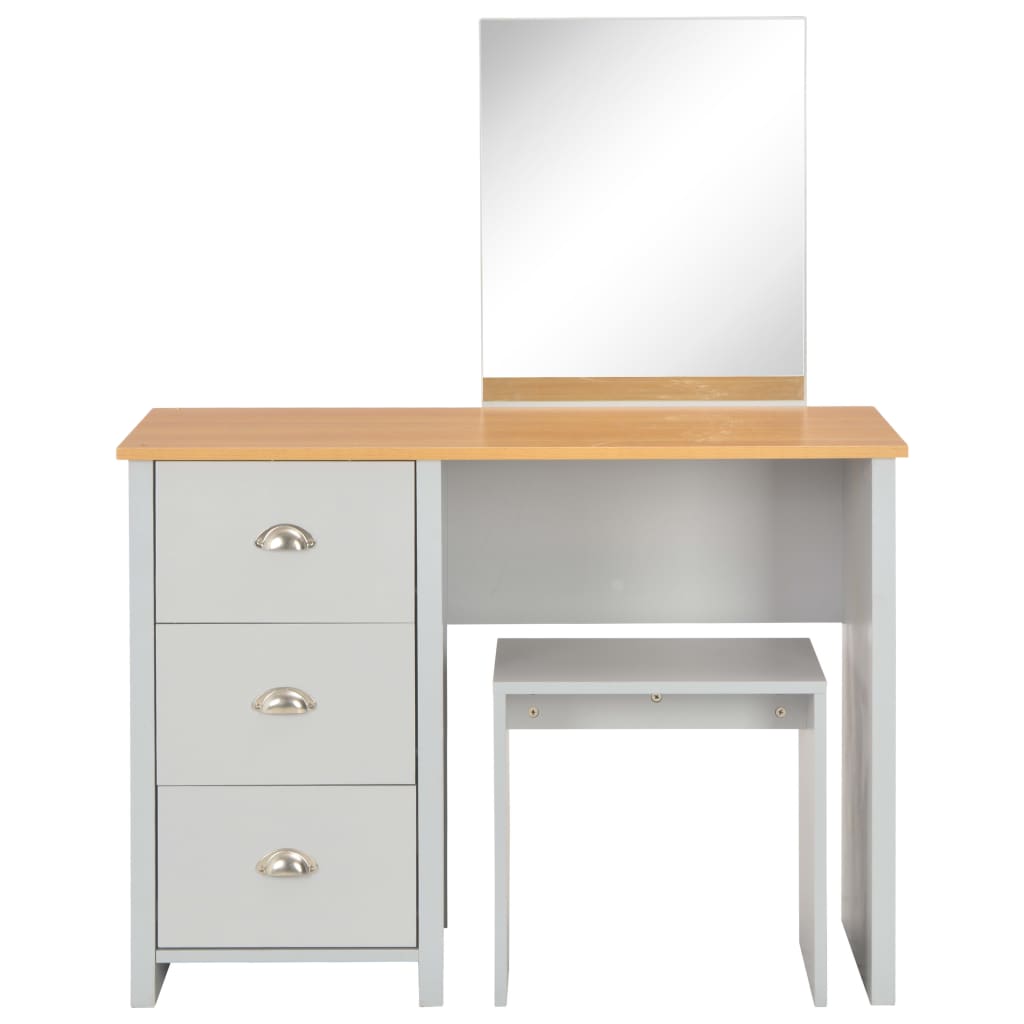vidaXL Schminktisch mit Spiegel und Hocker Grau 104x45x131 cm