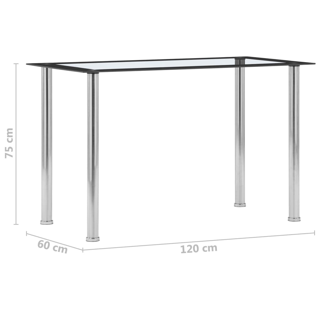 vidaXL Esstisch Schwarz und Transparent 120 x 60 x 75 cm Hartglas