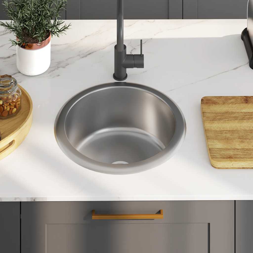 vidaXL Einbauspüle mit Sieb und Siphon Edelstahl