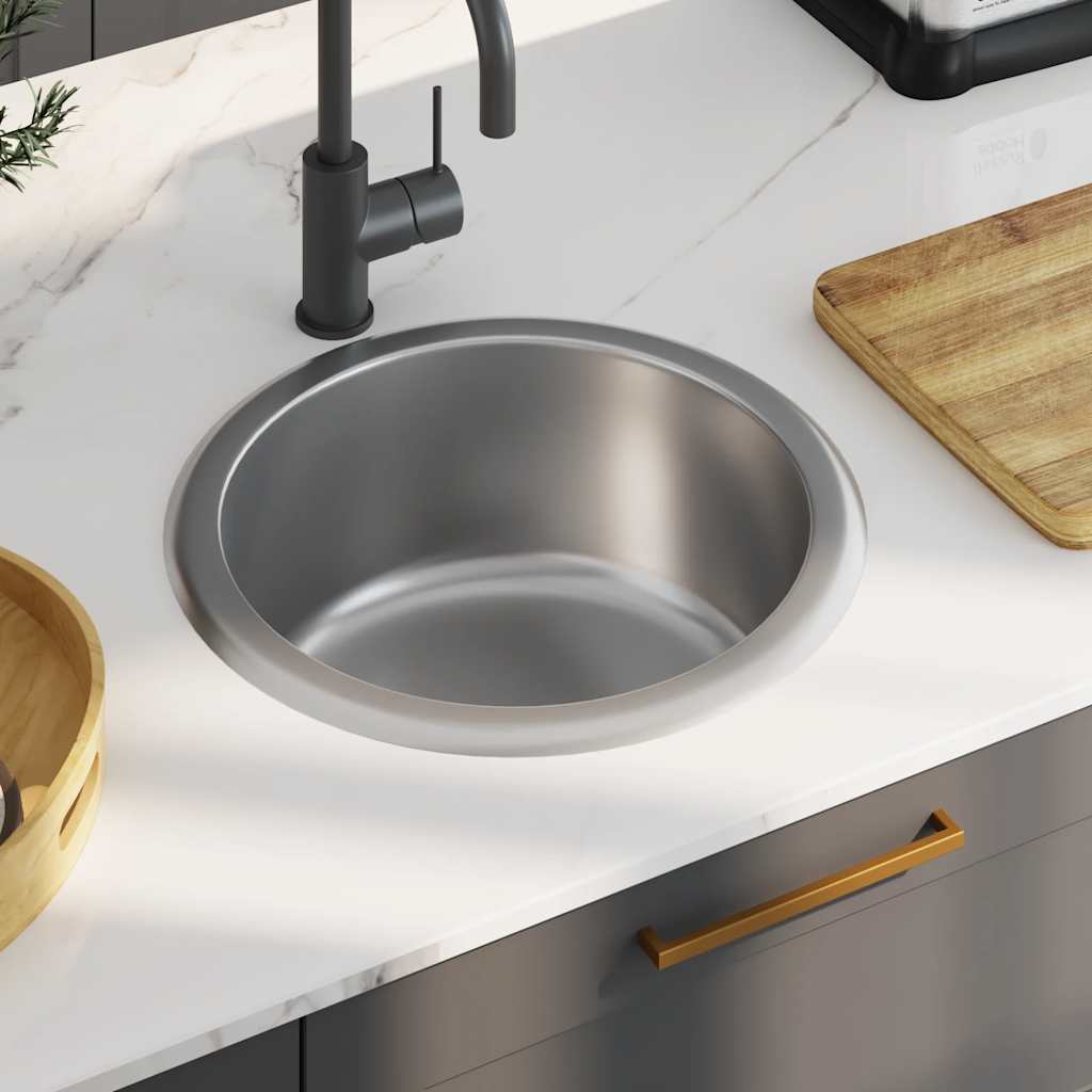 vidaXL Einbauspüle mit Sieb und Siphon Edelstahl
