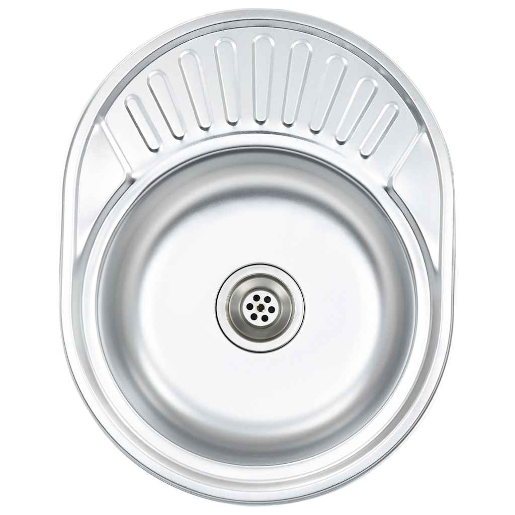 vidaXL Einbauspüle mit Sieb und Siphon Oval Edelstahl