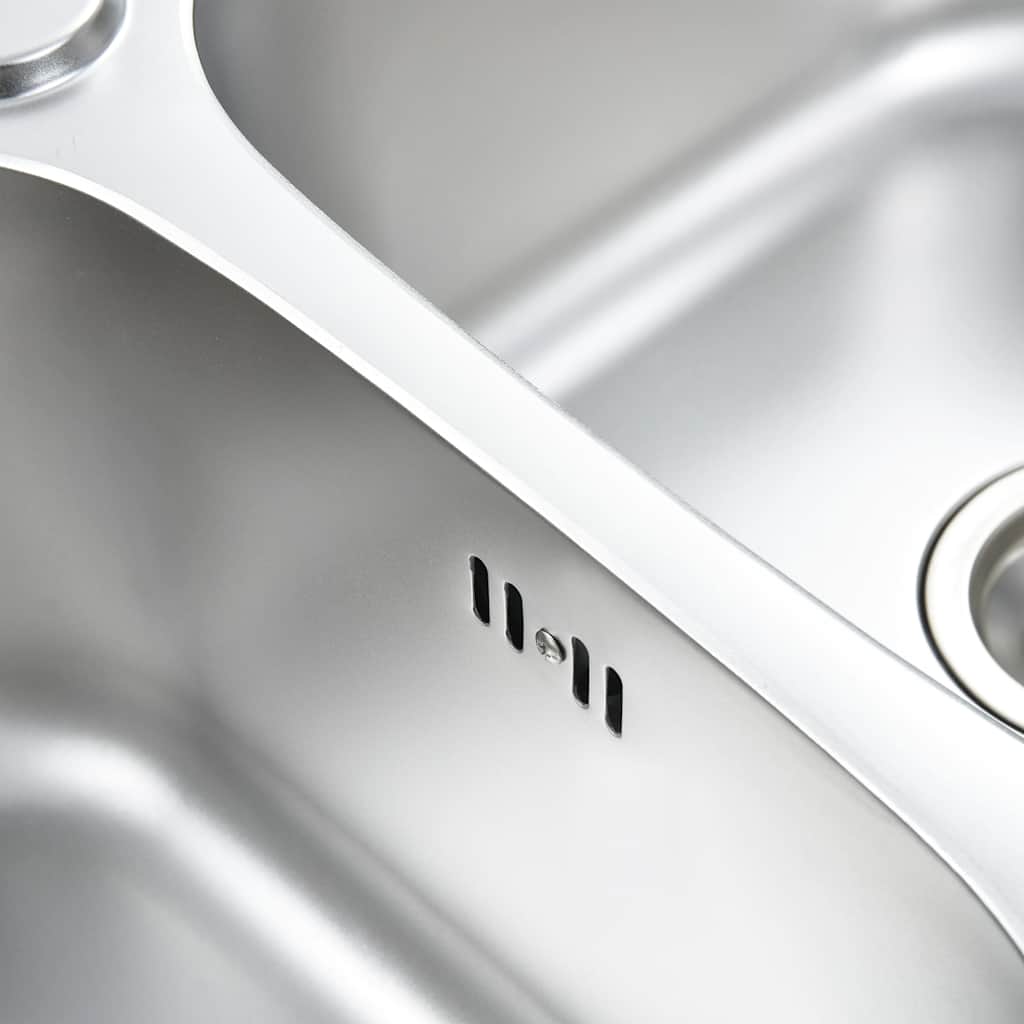 vidaXL Küchenspüle Doppelbecken mit Sieb & Siphon Edelstahl