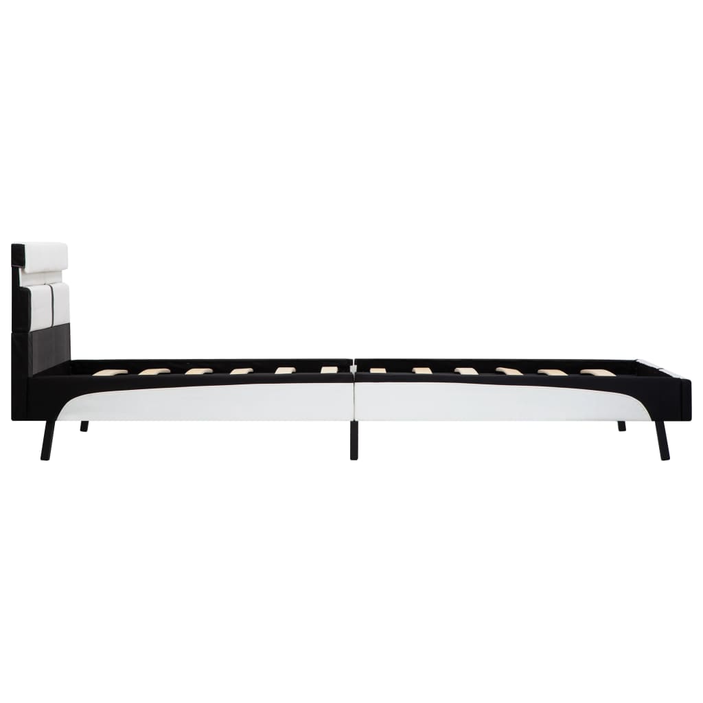 vidaXL Bettgestell mit LED Weiß und Schwarz Kunstleder 90×200 cm
