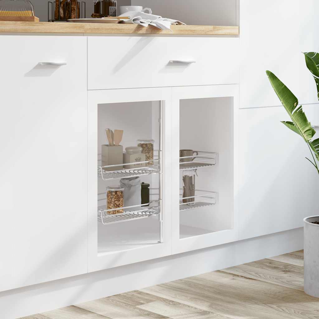 vidaXL 2-stufiger Küchen-Drahtkorb Silbern 180 Grad 75x38x80 cm