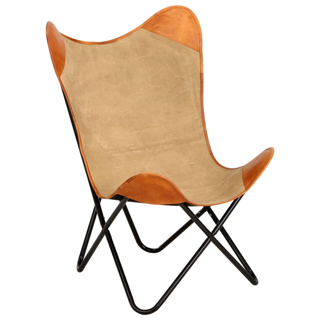 vidaXL Butterfly-Sessel Braun Echtleder und Canvas