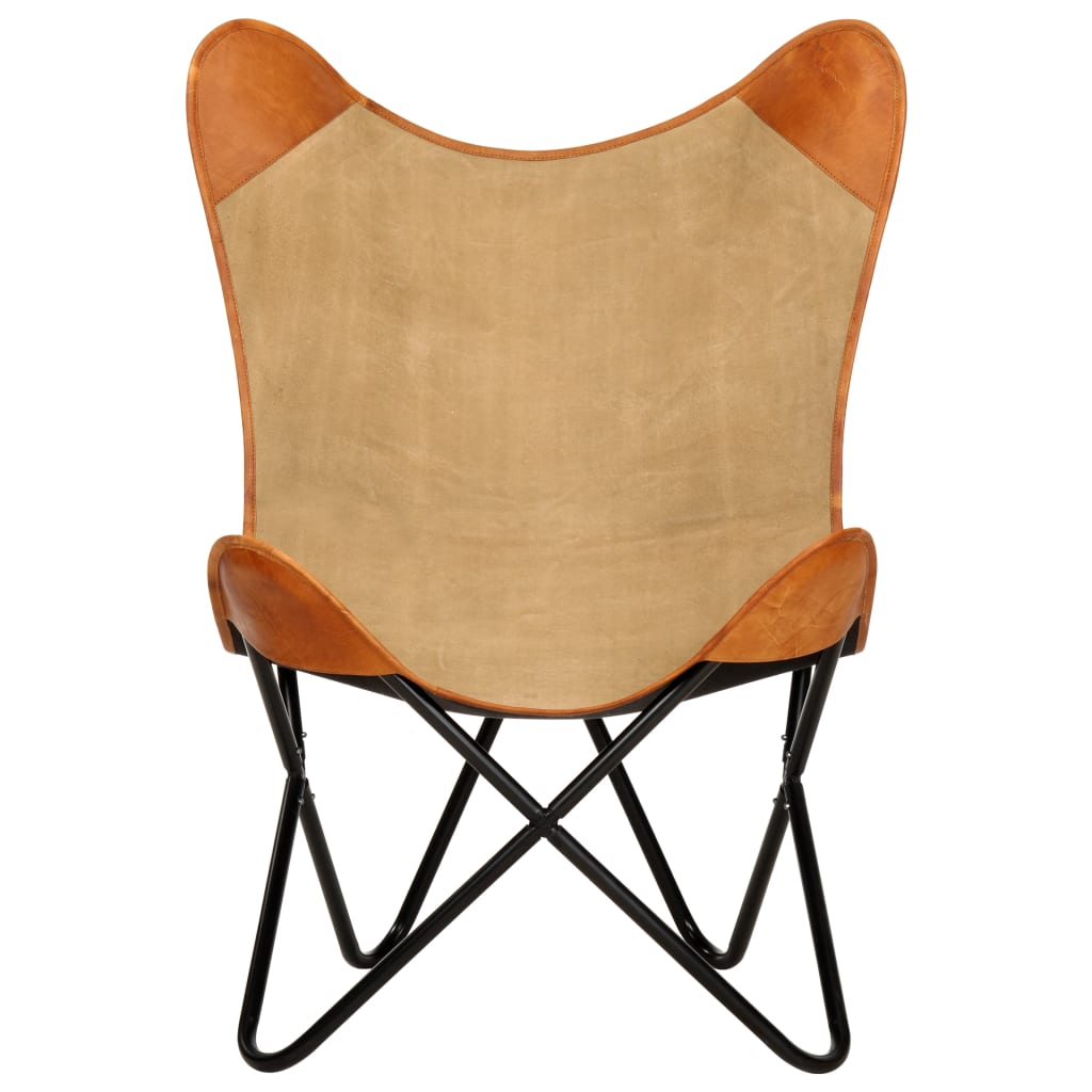 vidaXL Butterfly-Sessel Braun Echtleder und Canvas