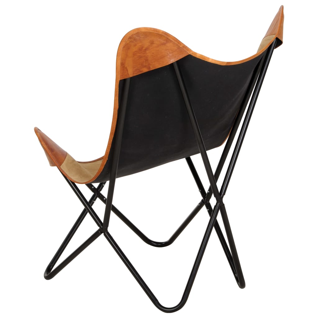 vidaXL Butterfly-Sessel Braun Echtleder und Canvas