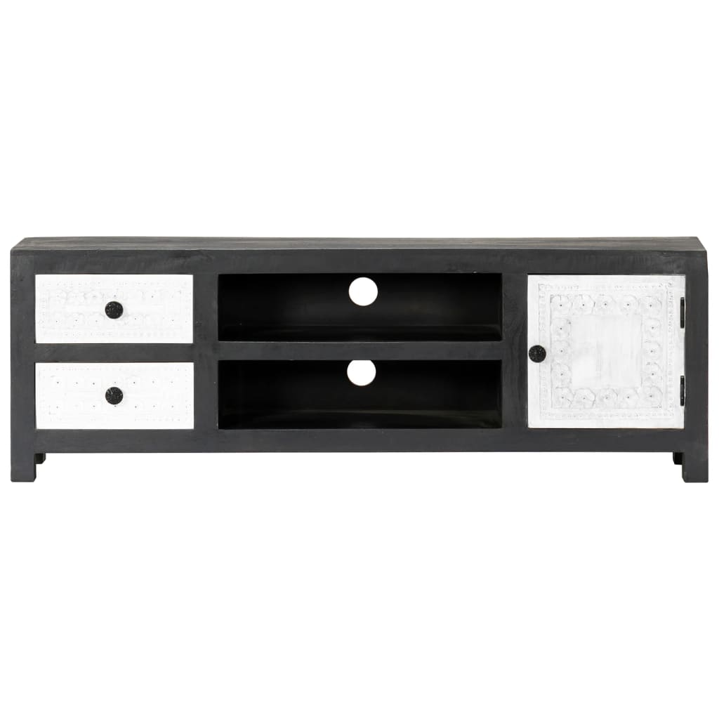 vidaXL TV-Schrank Handgeschnitzt Grau Weiß Massivholz Mango