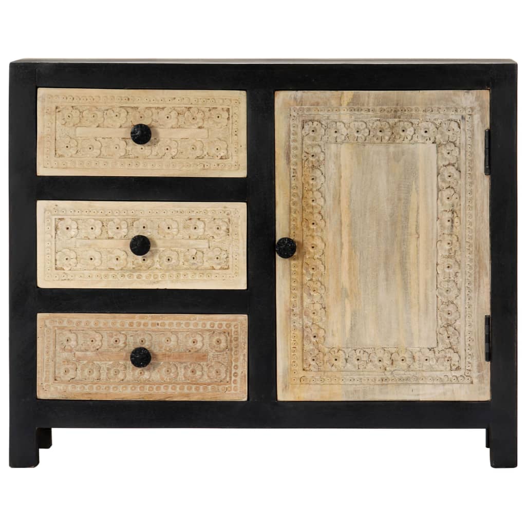 vidaXL Beistellschrank Handgeschnitzt Grau 75x35x60cm Massivholz Mango