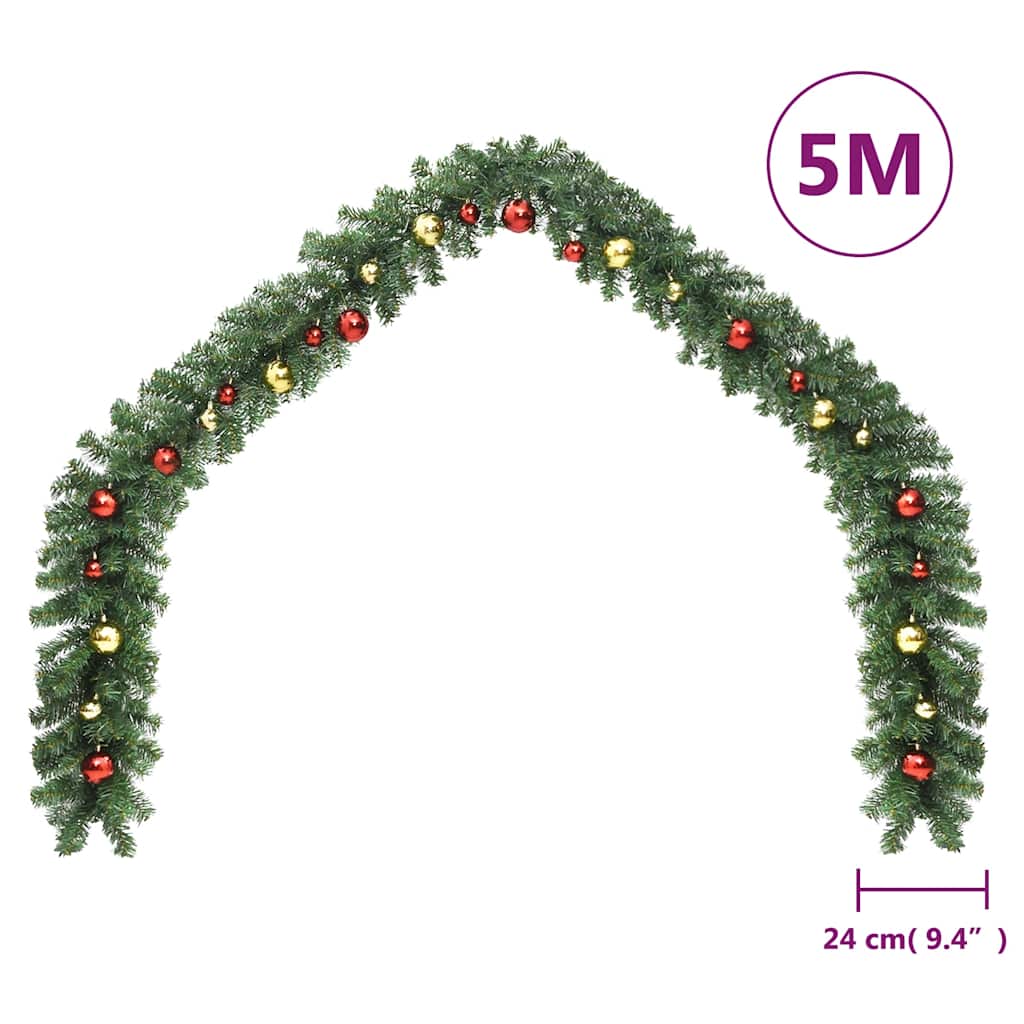 vidaXL Weihnachtsgirlande Geschmückt mit Kugeln 5 m