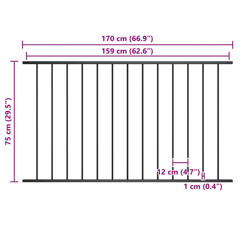 vidaXL Zaunelement Woerden Pulverbeschichteter Stahl 1,7 x 0,75 m Schwarz