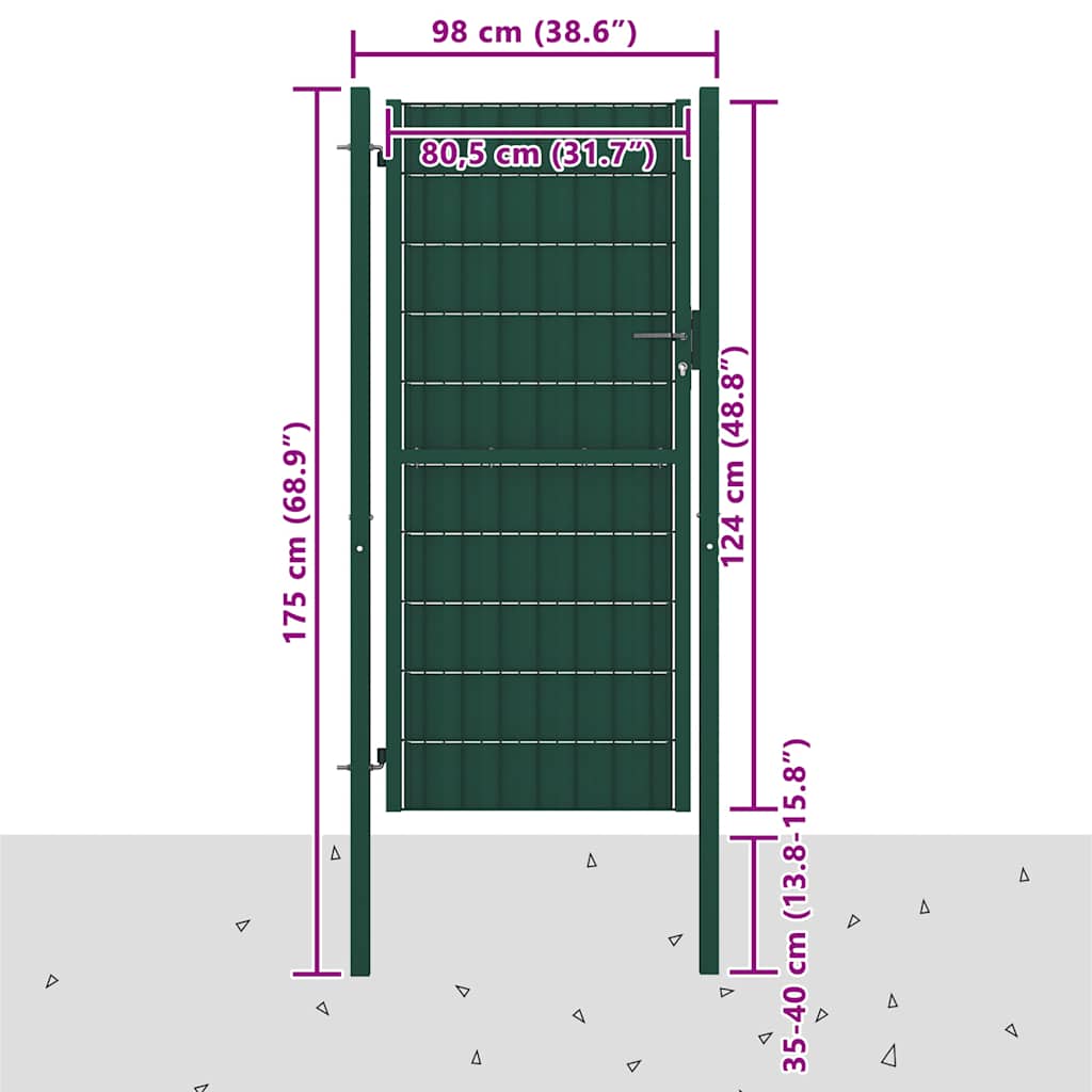 vidaXL Gartentor aus PVC und Stahl 100 x 124 cm Grün