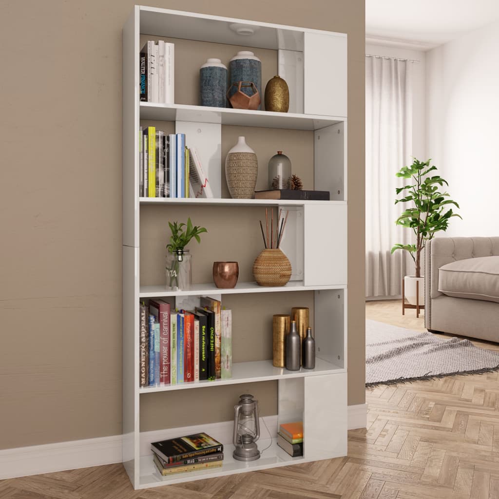 vidaXL Bücherregal/Raumteiler Hochglanz-Weiß 80x24x159 cm