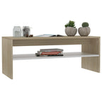vidaXL Couchtisch Weiß und Sonoma-Eiche 100x40x40 cm Holzwerkstoff