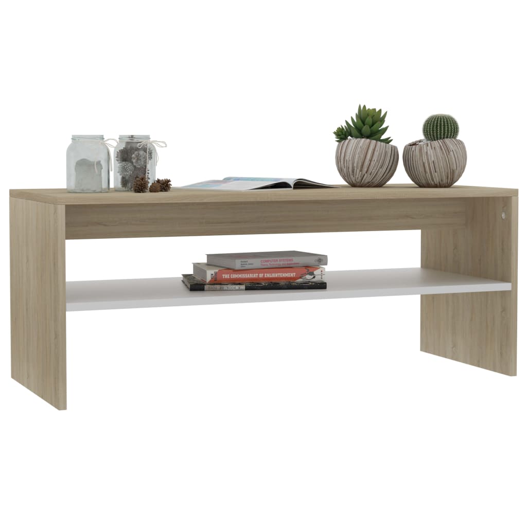 vidaXL Couchtisch Weiß und Sonoma-Eiche 100x40x40 cm Holzwerkstoff