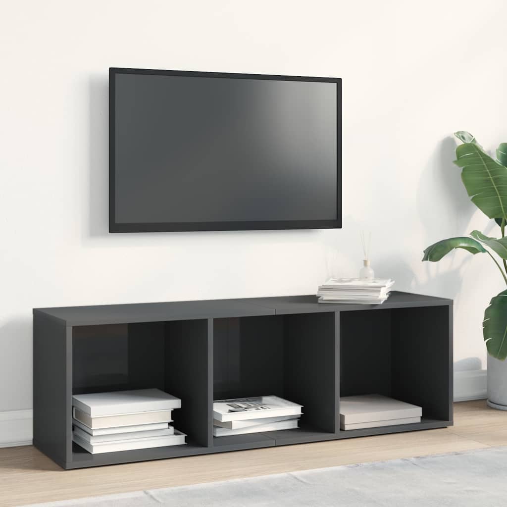 vidaXL Bücherregal/TV-Schrank Hochglanz-Grau 36x30x114cm Holzwerkstoff