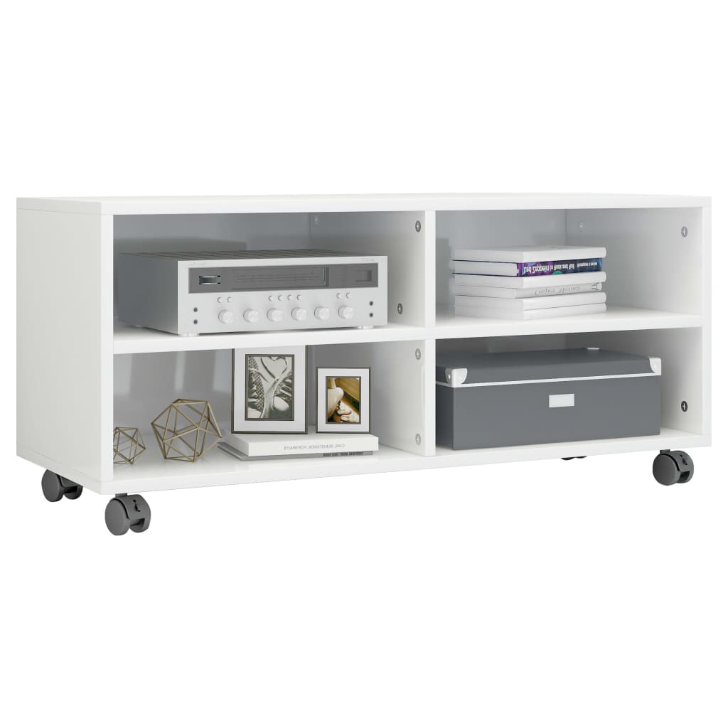vidaXL TV-Schrank mit Rollen Hochglanz-Weiß 90x35x35 cm Holzwerkstoff