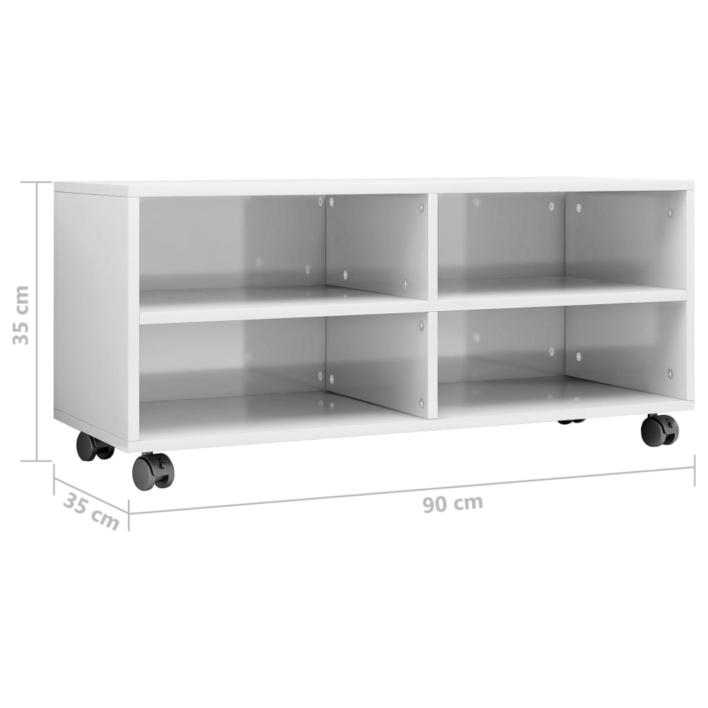 vidaXL TV-Schrank mit Rollen Hochglanz-Weiß 90x35x35 cm Holzwerkstoff