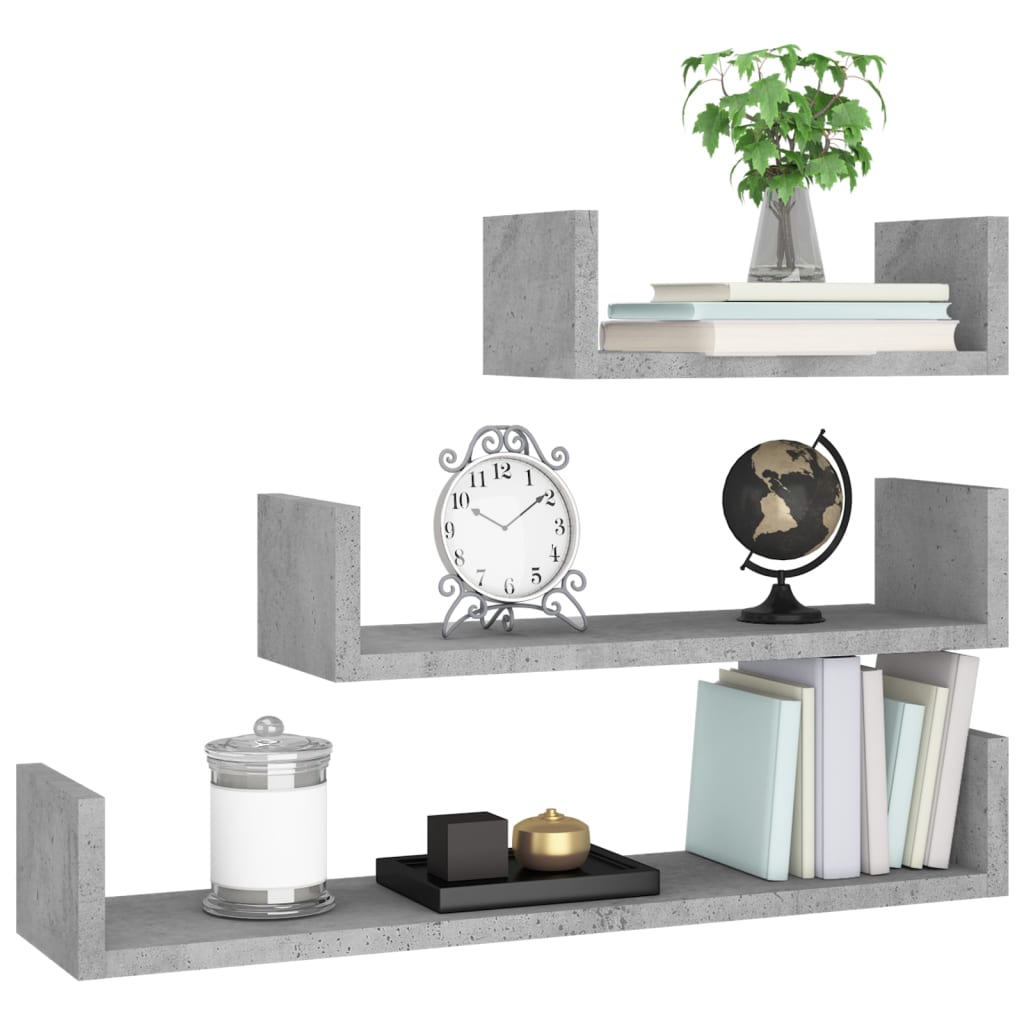 vidaXL Wandregal 3 Stk. Betongrau Holzwerkstoff