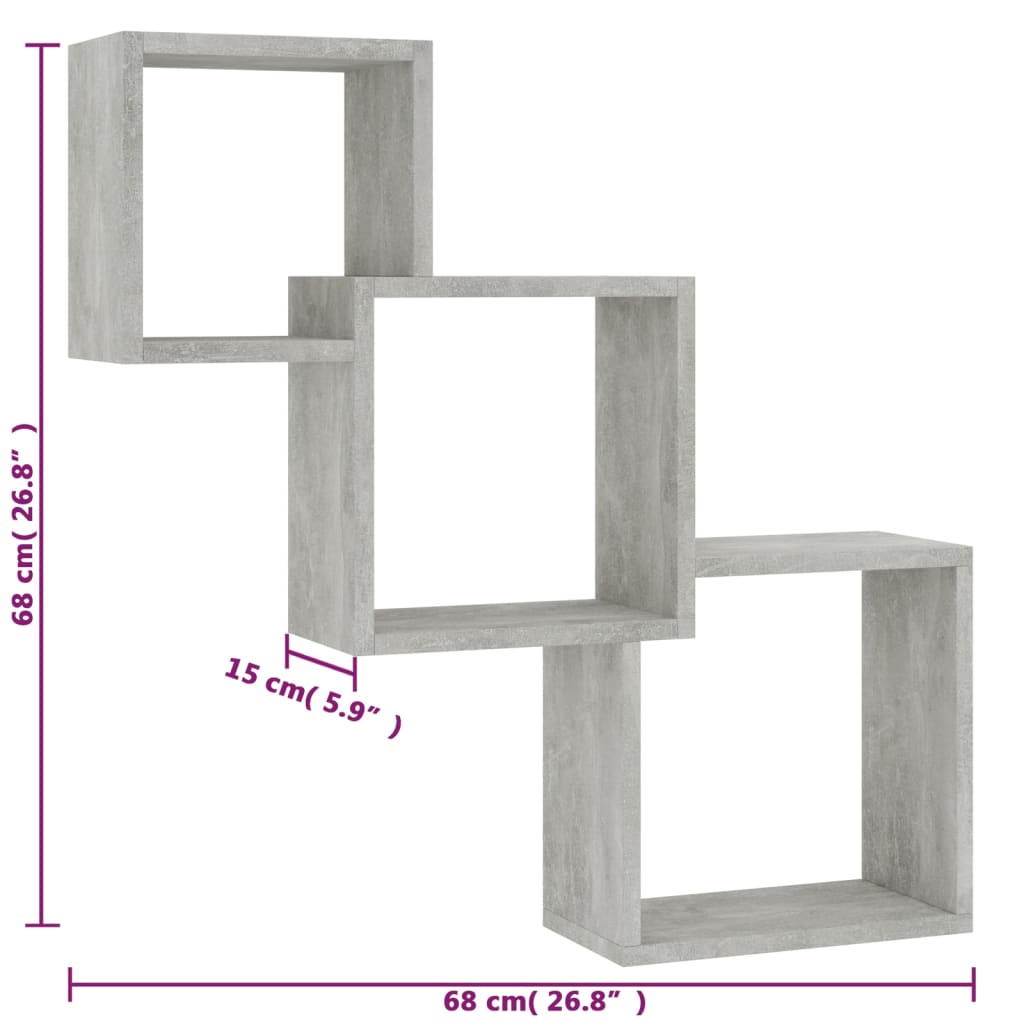 vidaXL Würfel-Wandregale Betongrau 68x15x68 cm Holzwerkstoff