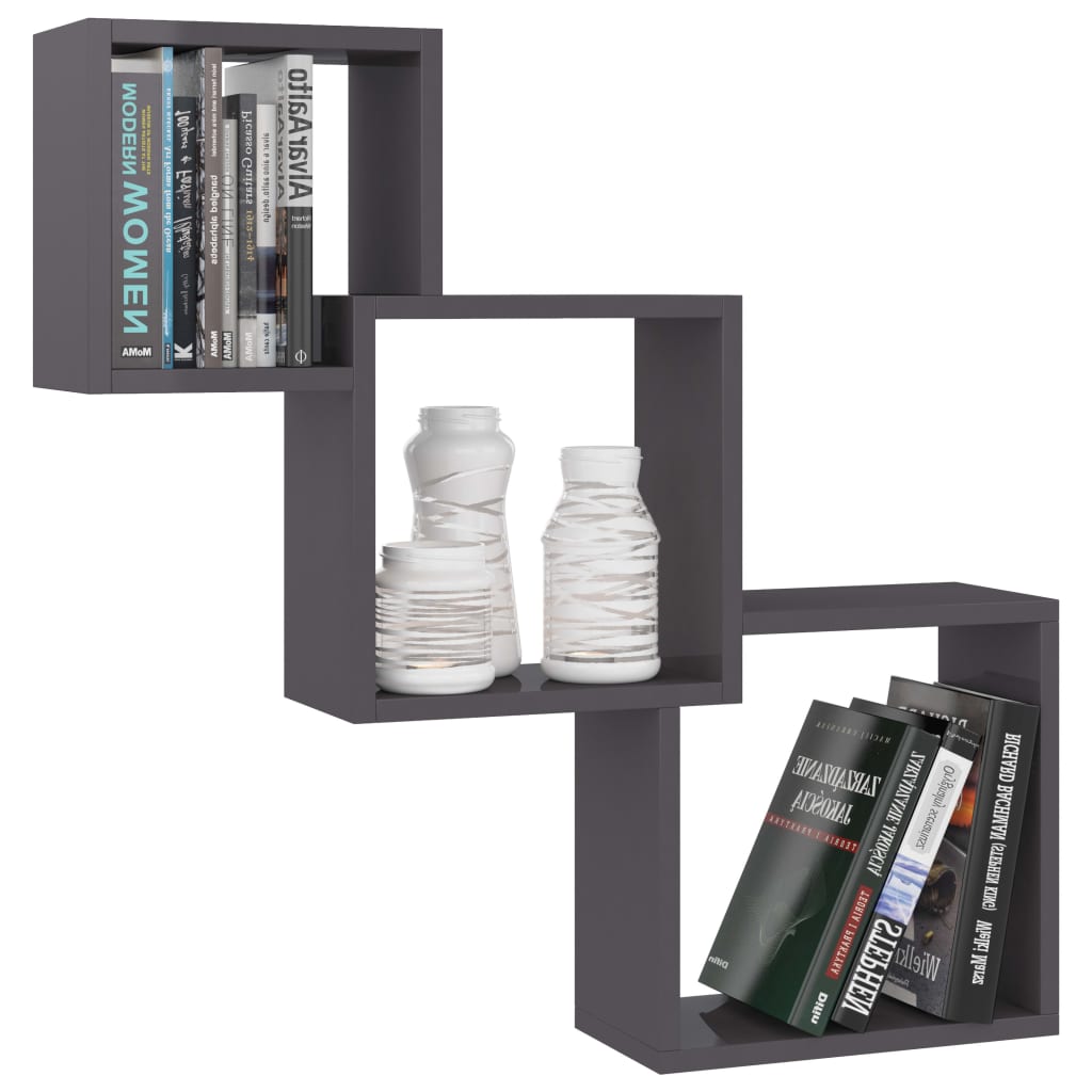 vidaXL Cube Wandregale Hochglanz-Schwarz 68x15x68 cm Holzwerkstoff