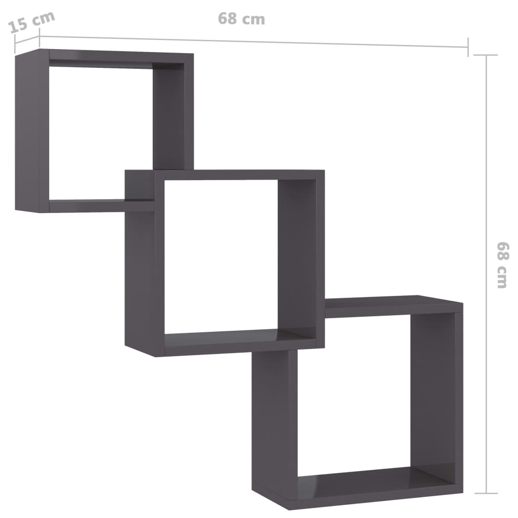 vidaXL Cube Wandregale Hochglanz-Schwarz 68x15x68 cm Holzwerkstoff