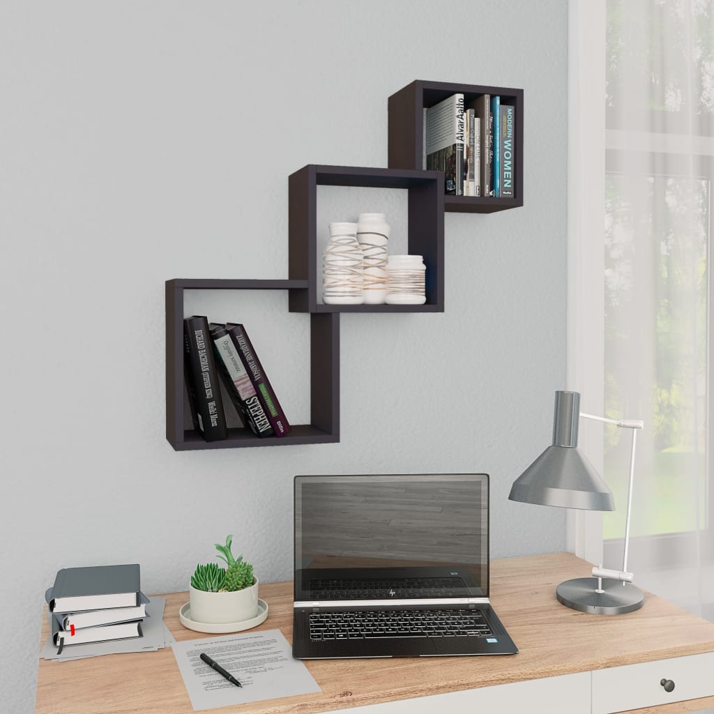 vidaXL Cube Wandregale Hochglanz-Schwarz 68x15x68 cm Holzwerkstoff