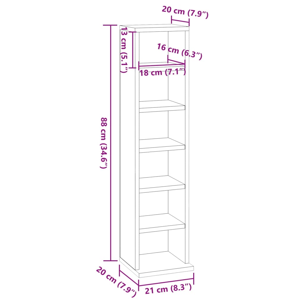 vidaXL CD-Schrank Sonoma-Eiche 21x20x88 cm Holzwerkstoff