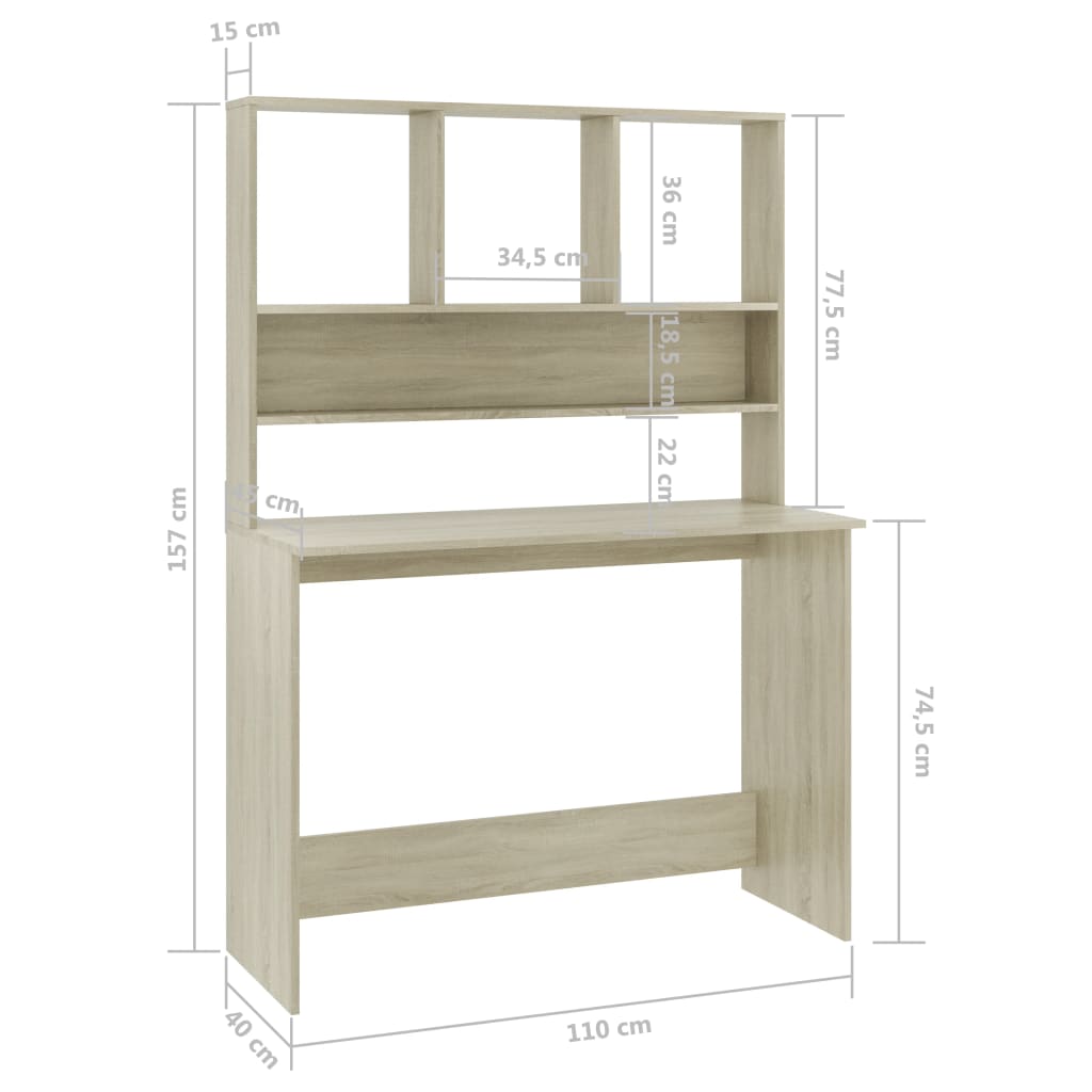 vidaXL Schreibtisch mit Regalen Sonoma-Eiche 110x45x157 cm