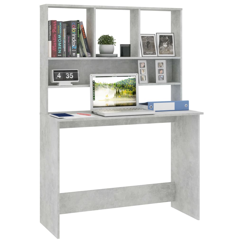 vidaXL Schreibtisch mit Regalen Betongrau 110x45x157 cm Holzwerkstoff