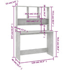vidaXL Schreibtisch mit Regalen Betongrau 110x45x157 cm Holzwerkstoff