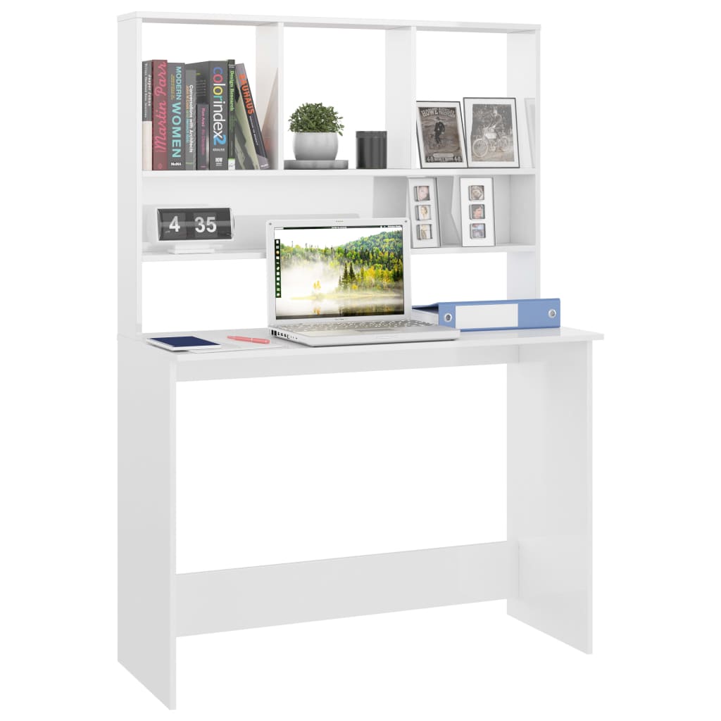 vidaXL Schreibtisch mit Regalen Hochglanz-Weiß 110x45x157 cm