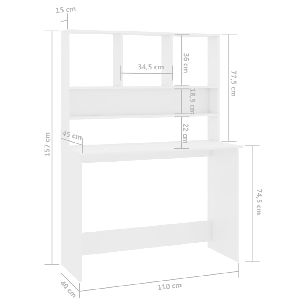 vidaXL Schreibtisch mit Regalen Hochglanz-Weiß 110x45x157 cm