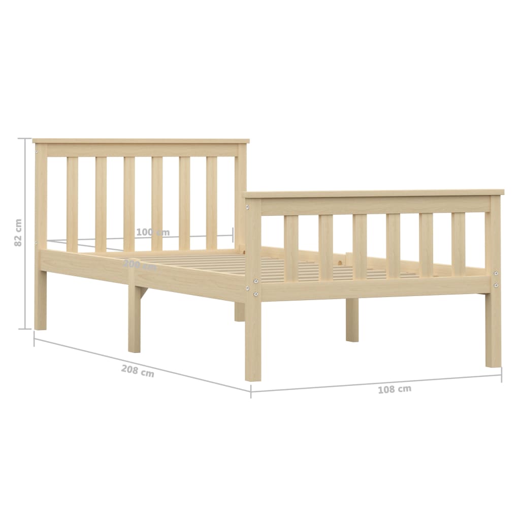 vidaXL Massivholzbett Helles Holz Kiefernholz 100x200 cm