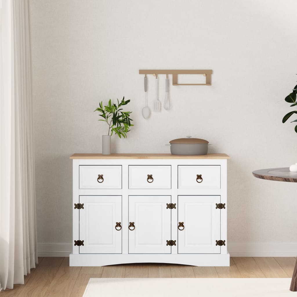 vidaXL Sideboard Mexiko-Stil Kiefernholz Weiß 132x43x78 cm