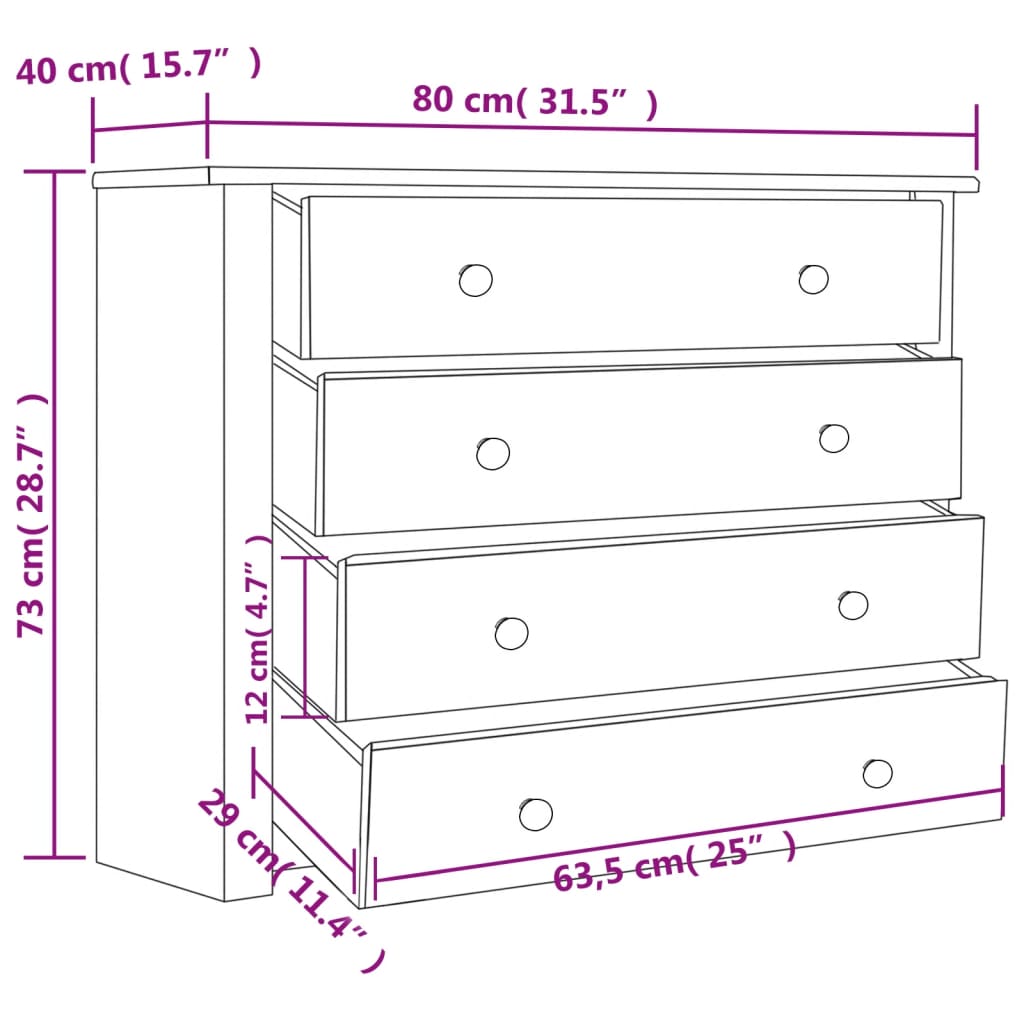 vidaXL Beistellschrank Weiß 80×40×73 cm Panama-Kiefer