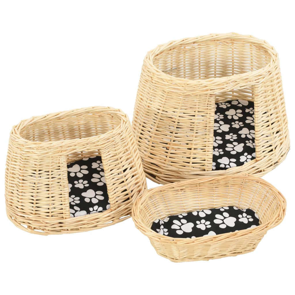 vidaXL 3-tlg. Katzenkorb-Set mit Kissen 47 x 34 x 60 cm Natur Weide