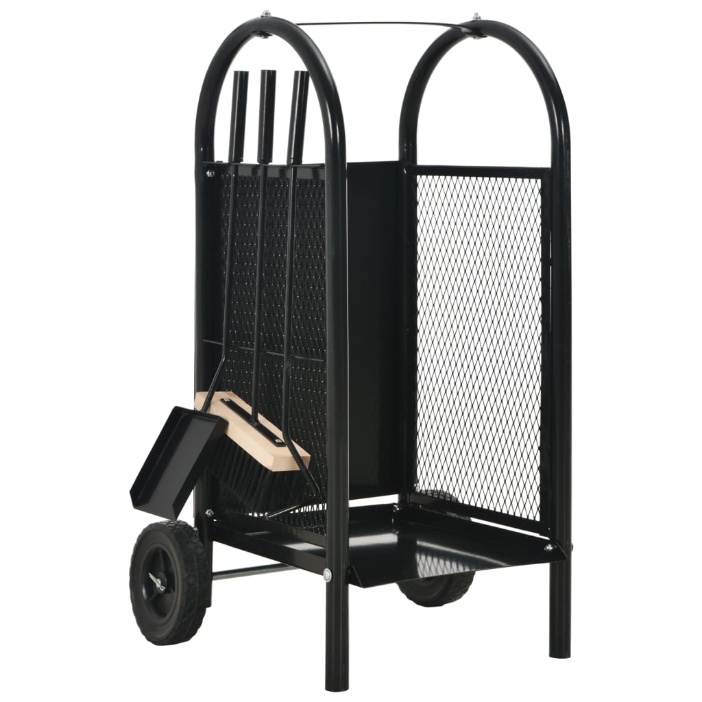 vidaXL Kaminholzwagen Schwarz 30 x 35 x 81 cm Stahl