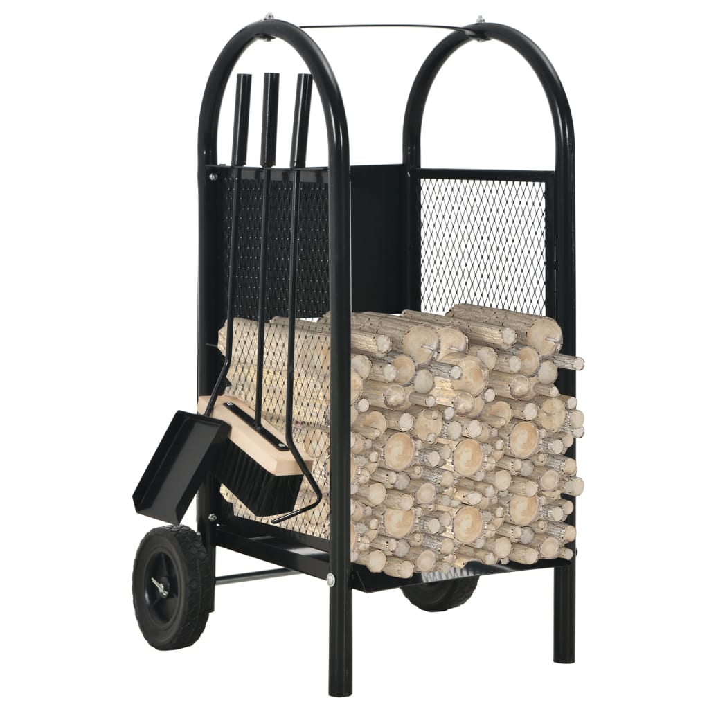 vidaXL Kaminholzwagen Schwarz 30 x 35 x 81 cm Stahl