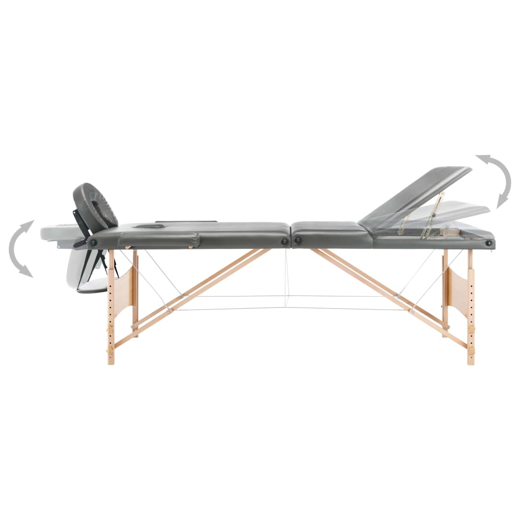 vidaXL Massageliege 3-Zonen Holzgestell Anthrazit 186x68 cm