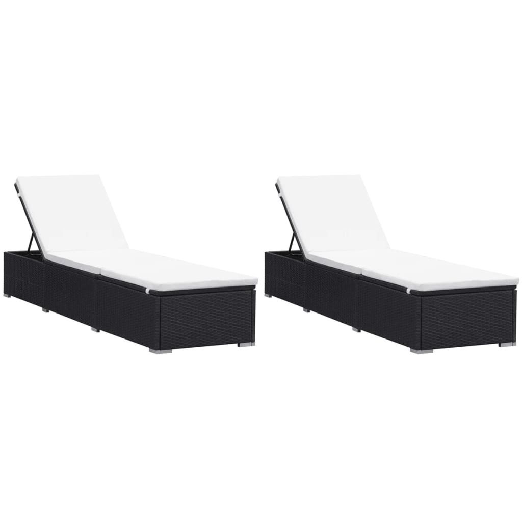 vidaXL Sonnenliegen mit Auflage 2 Stk. Poly Rattan Schwarz