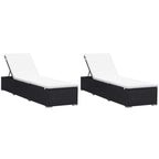 vidaXL Sonnenliegen mit Auflage 2 Stk. Poly Rattan Schwarz