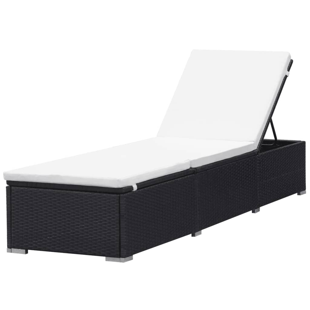 vidaXL Sonnenliegen mit Auflage 2 Stk. Poly Rattan Schwarz