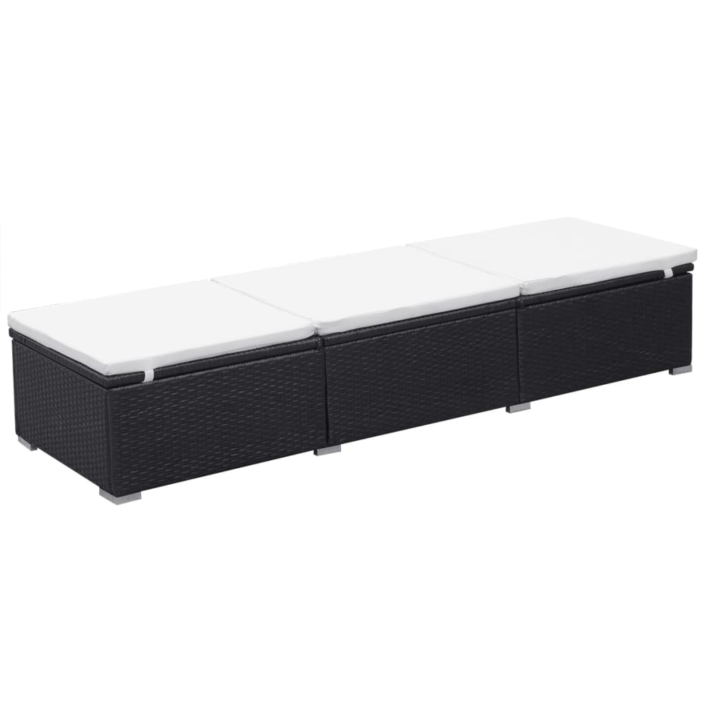 vidaXL Sonnenliegen mit Auflage 2 Stk. Poly Rattan Schwarz