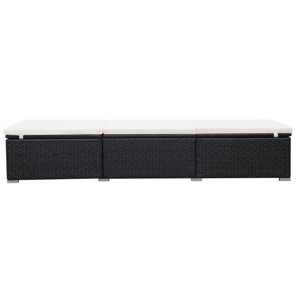 vidaXL Sonnenliegen mit Auflage 2 Stk. Poly Rattan Schwarz
