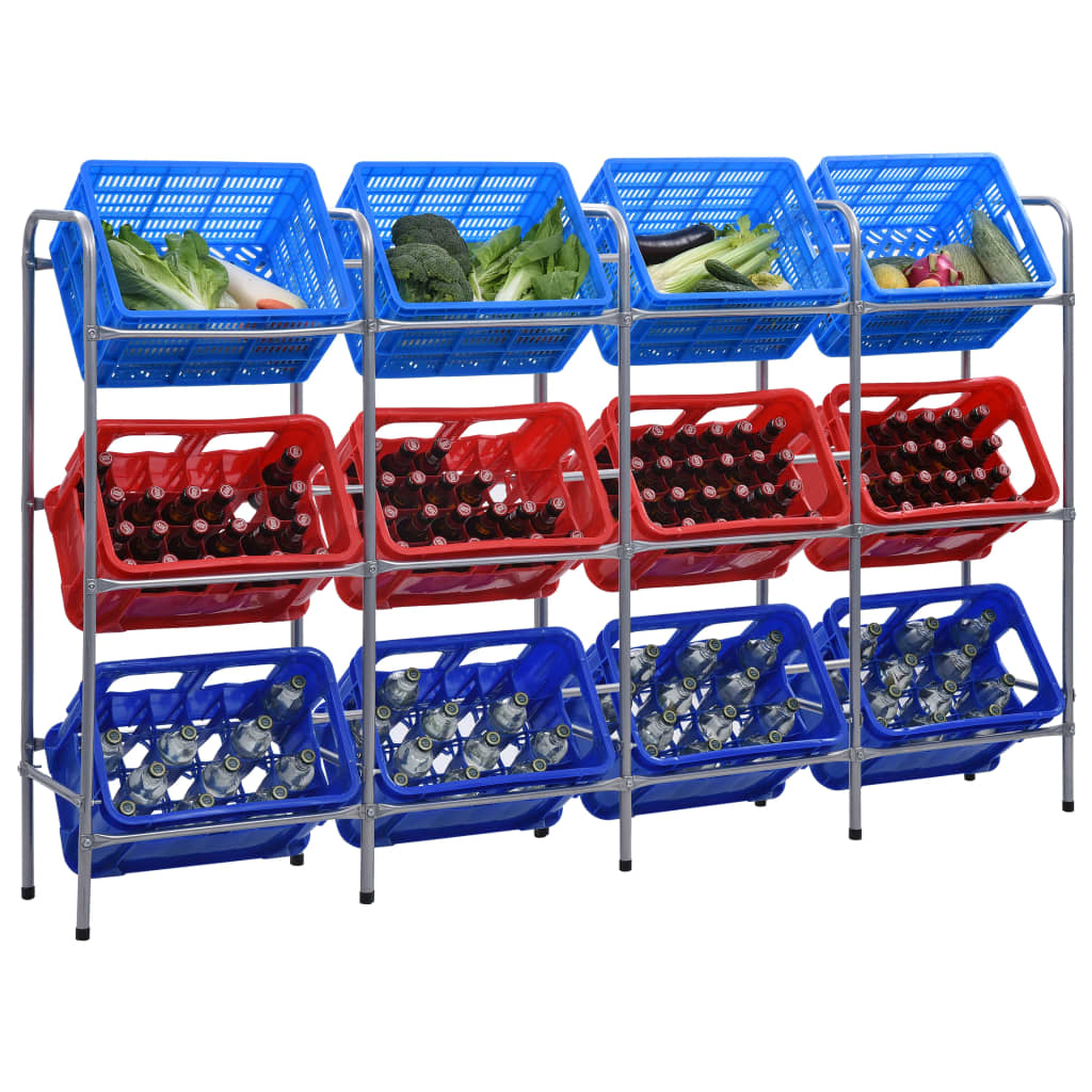 vidaXL Kistenregal für 12 Kisten Silbern 190x33x116 cm Stahl