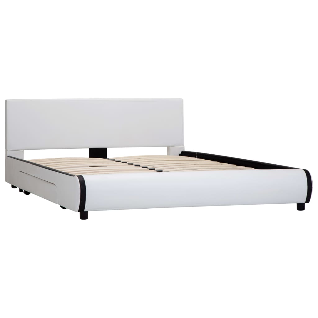 vidaXL Bettgestell mit Schubladen Weiß Kunstleder 140×200 cm