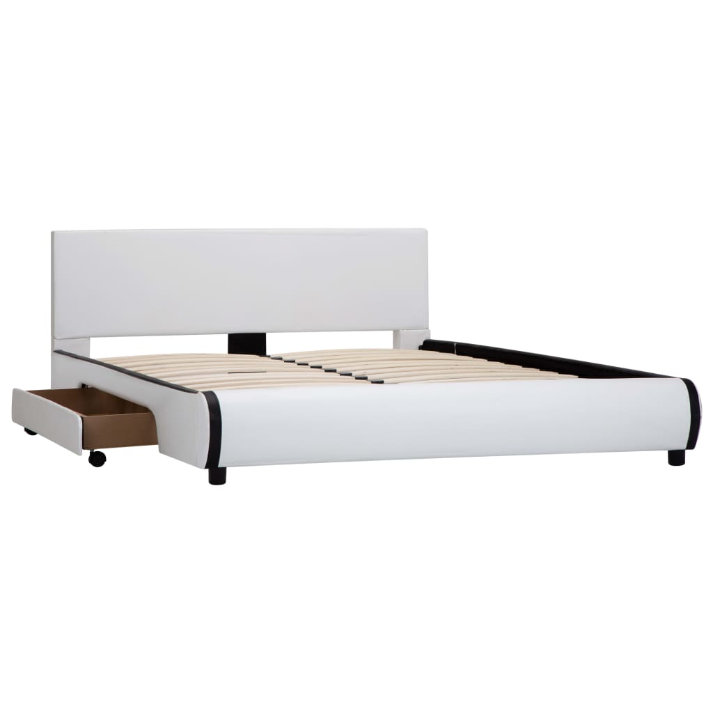 vidaXL Bettgestell mit Schubladen Weiß Kunstleder 140×200 cm